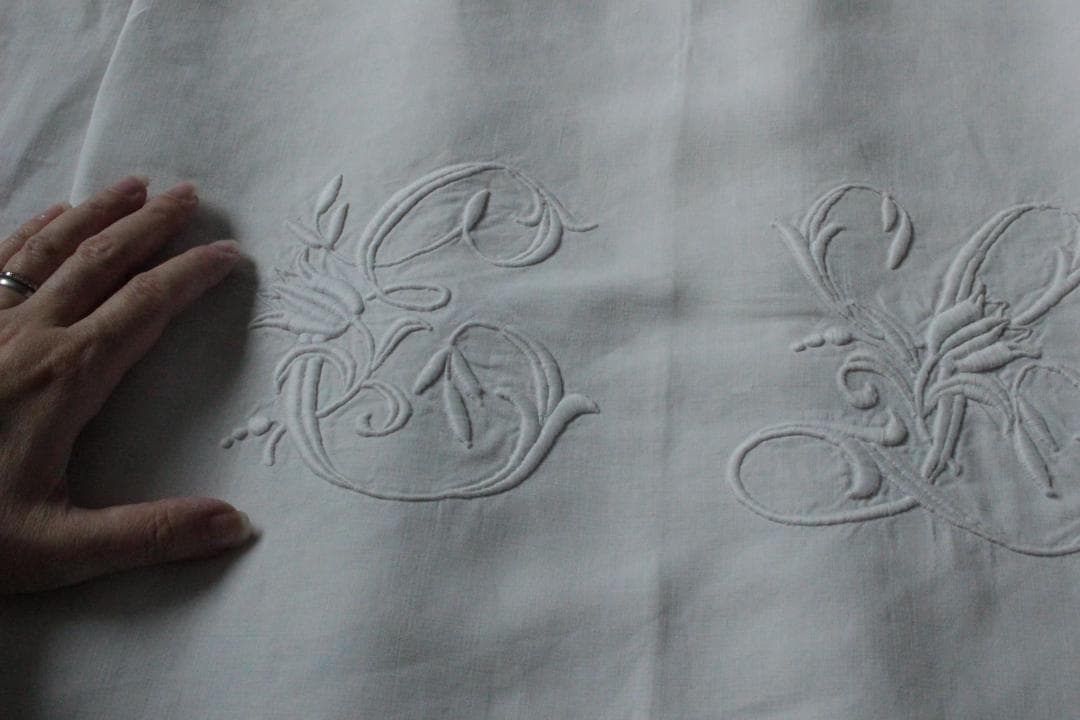 フランスアンティークイニシャルシーツ/モノグラムカバー/MONOGRAM“EL”