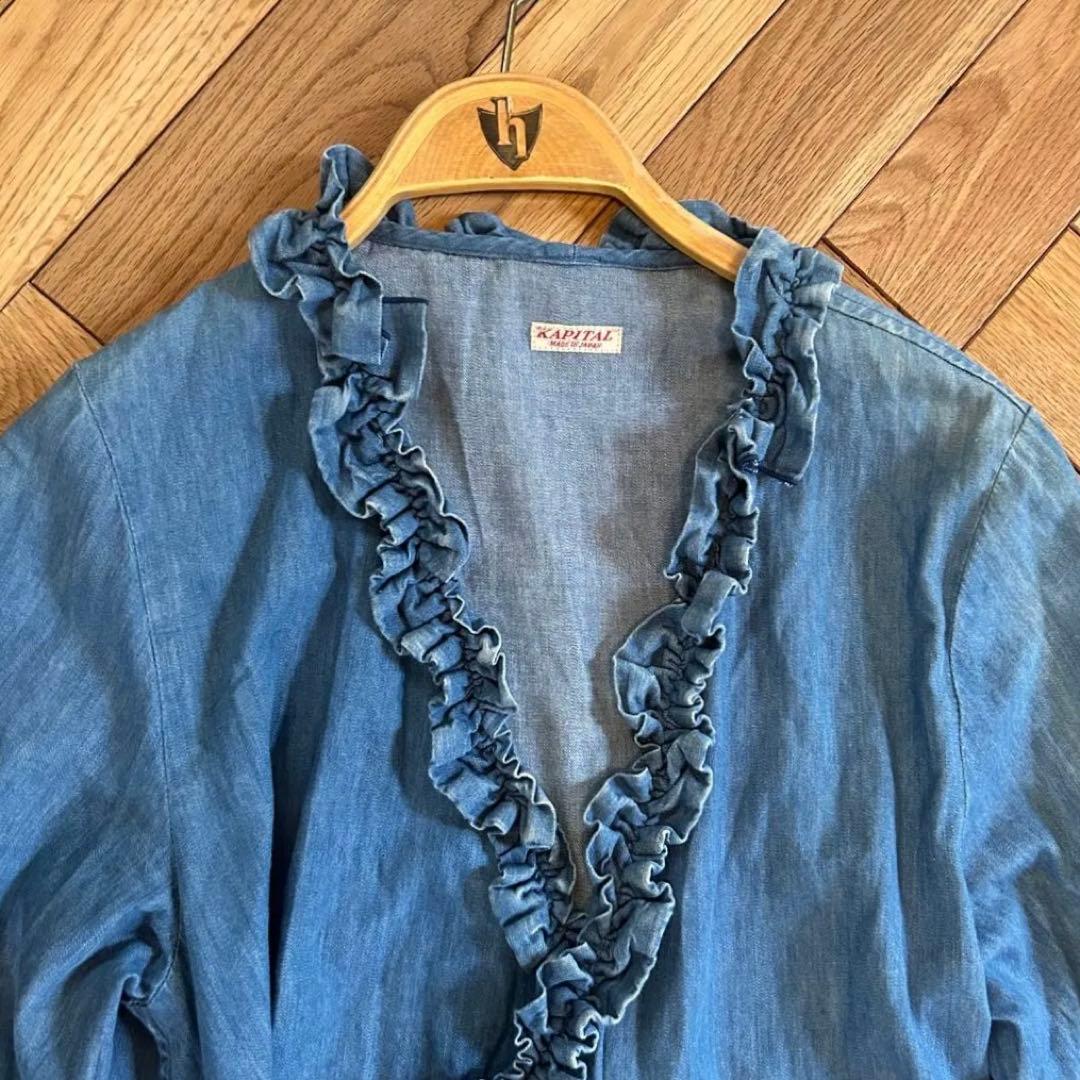 KAPITAL キャピタル 5-5ozデニム フリルカシュクール ワンピース