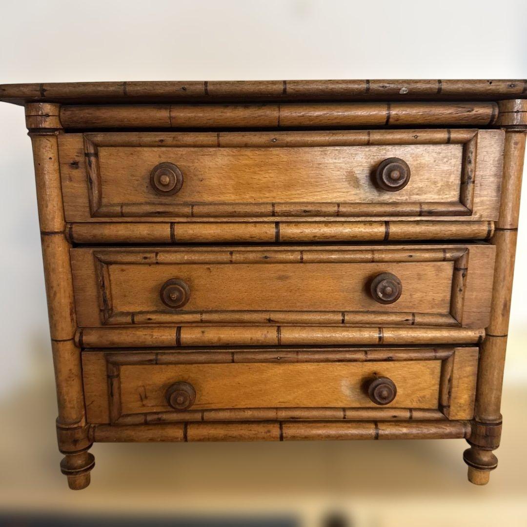 フランスアンティーク 　バンブー 木製ドールチェスト