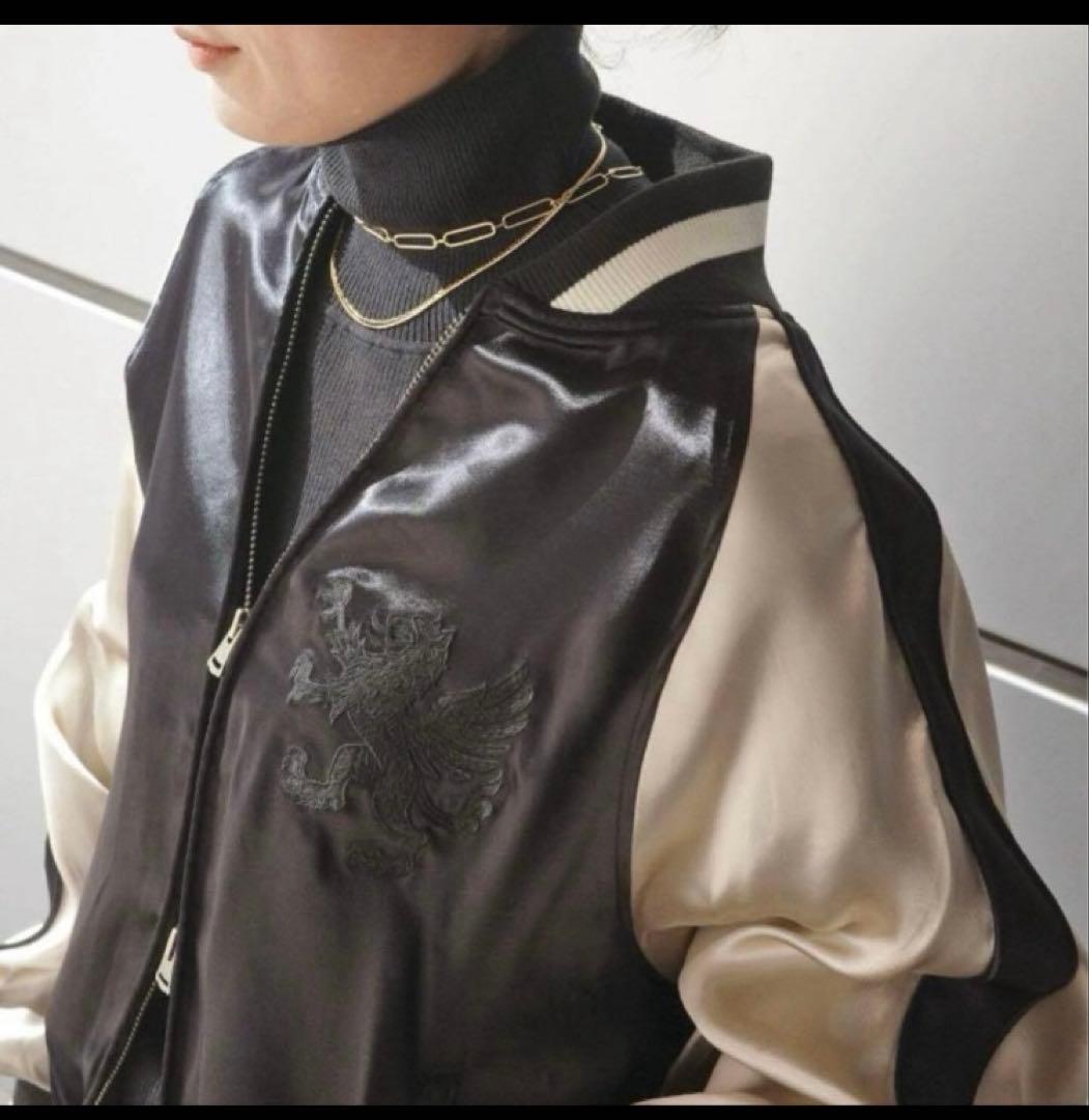 別注バイカラーサテンジャケット/ブラック　スカジャン