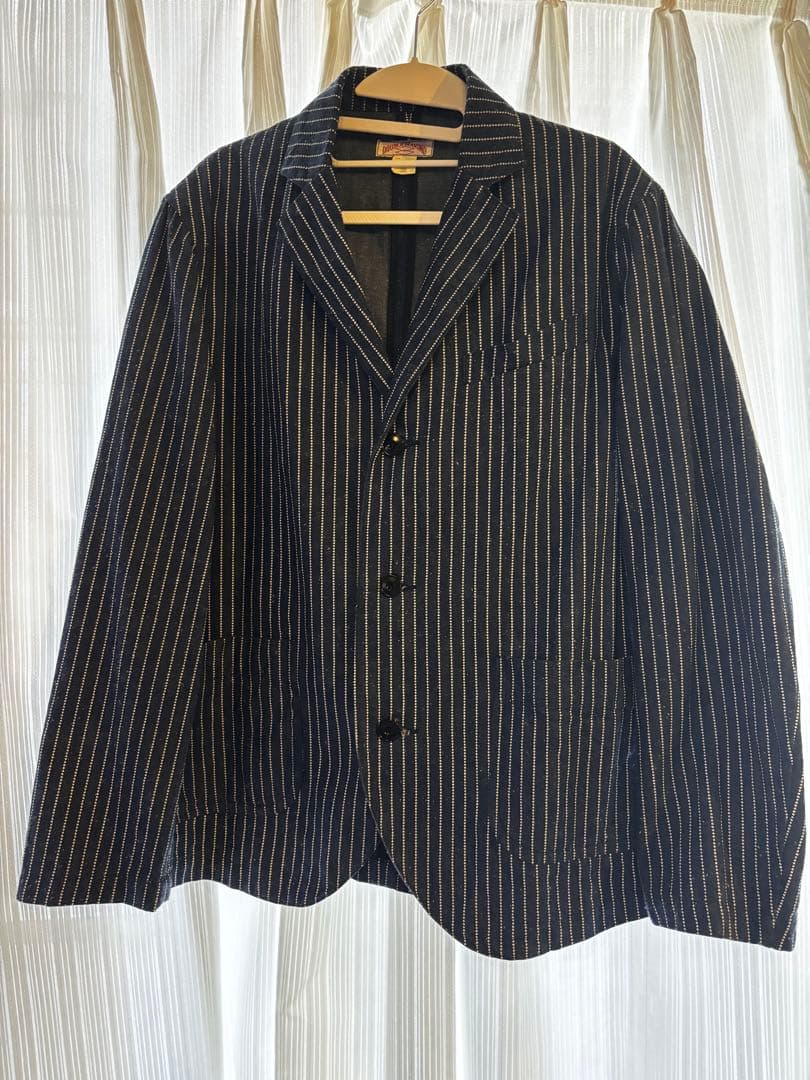 DOUBLE DIAMOND ネイビーストライプカバーオール 38 リアルマッコ