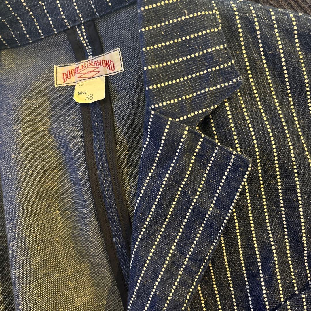 DOUBLE DIAMOND ネイビーストライプカバーオール 38 リアルマッコ