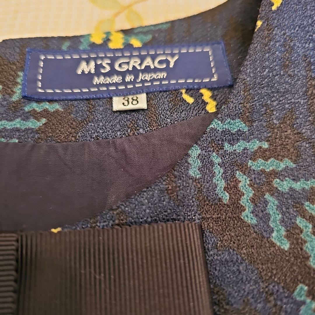 エムズグレイシー♡ワンピース 38　チェック柄　リボン　お花ボタン