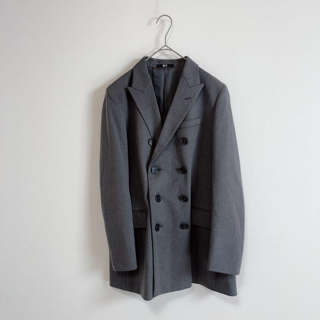 美品25年UNIQLO:C テーラードジャケット ダブルブレスト グレー L