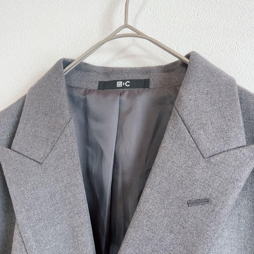 美品25年UNIQLO:C テーラードジャケット ダブルブレスト グレー L