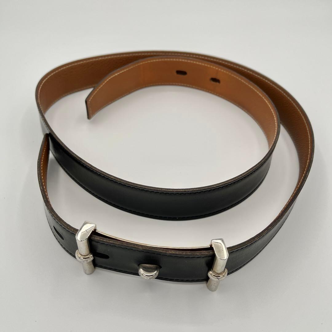 HERMES エルメス　ベルト　ブラック ボックスカーフ　レザー　□R刻印