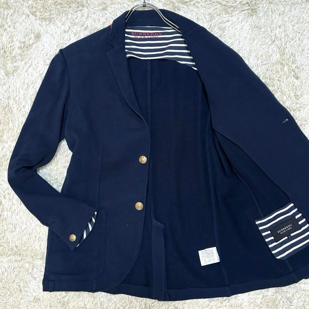 【金ボタンL】バーバリーブラックレーベル　テーラードジャケット　ホース　紺　伸縮