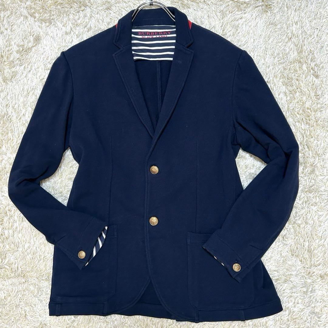 【金ボタンL】バーバリーブラックレーベル　テーラードジャケット　ホース　紺　伸縮