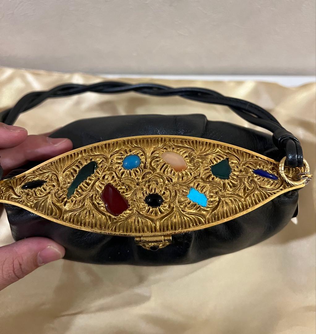 HAMANO ハマノ　濱野　ラムレザー　ハンドバッグ　石付き