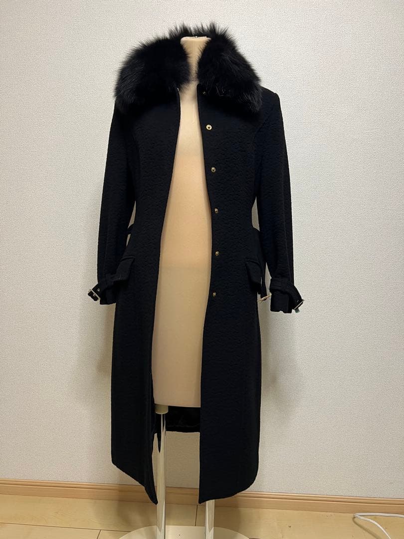 ☆VERSACE ヴェルサーチ　ファー付きカシミヤ混ロングコート☆