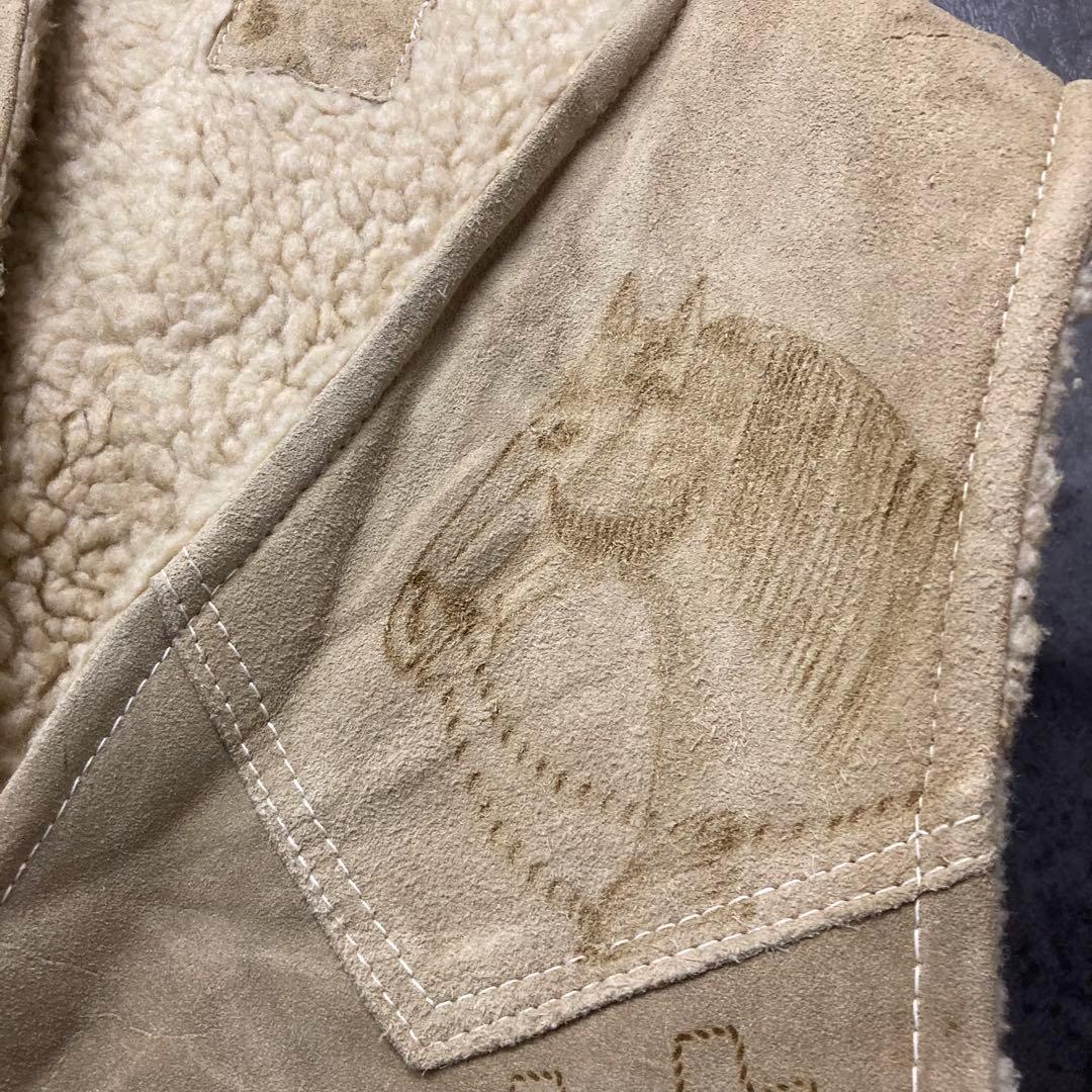 《US古着》ウエスタン ヴィンテージ レザー 裏ボア ベスト メンズM-L