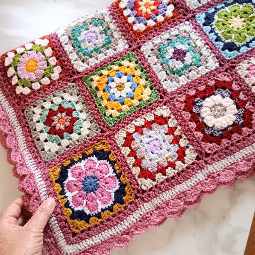 手編みブランケット★かぎ針編み★アフリカンフラワー★グラニースクエア★カラフル