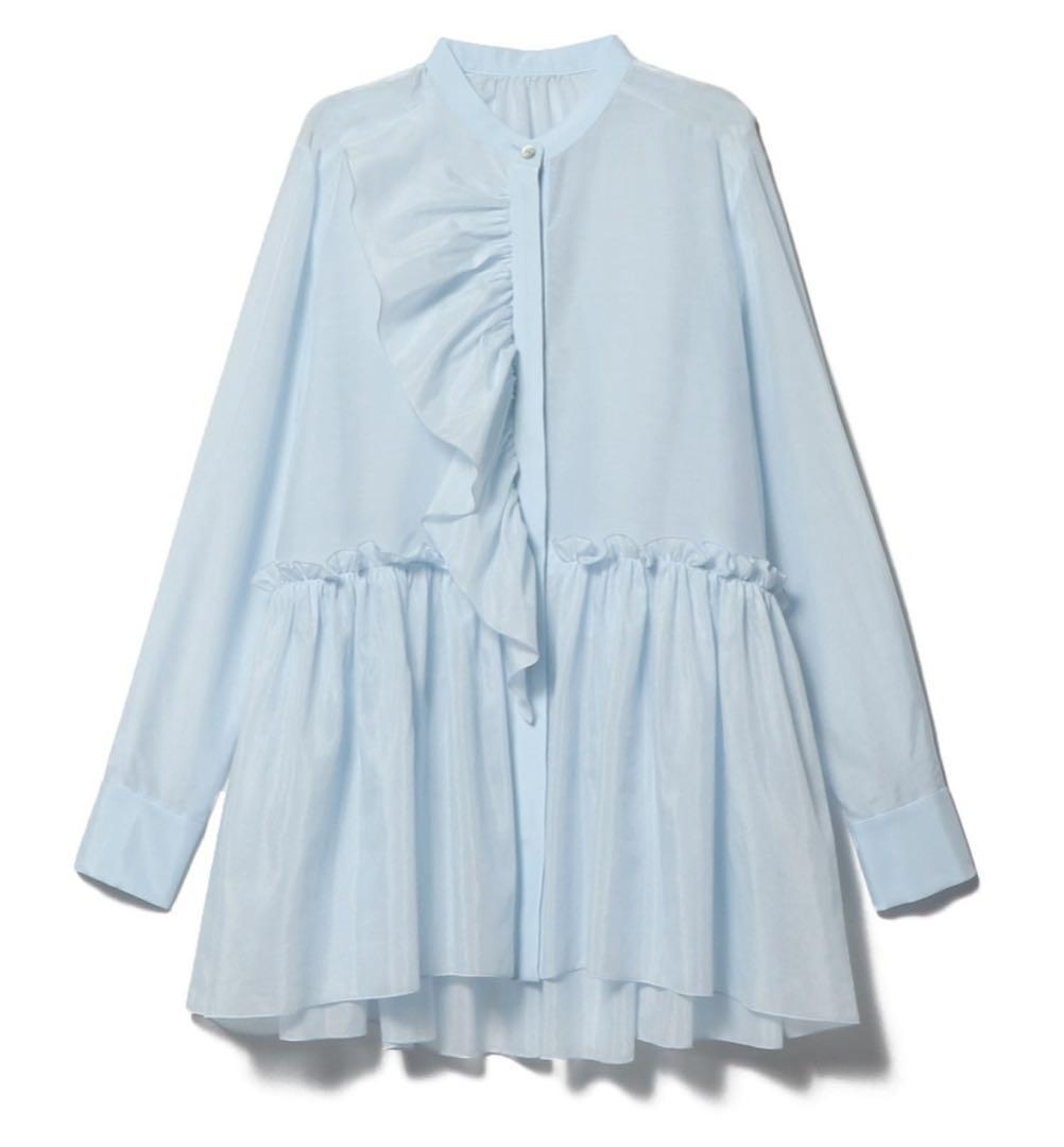 ESTNATION コットンシルク フリルチュニックブラウス ライトブルー