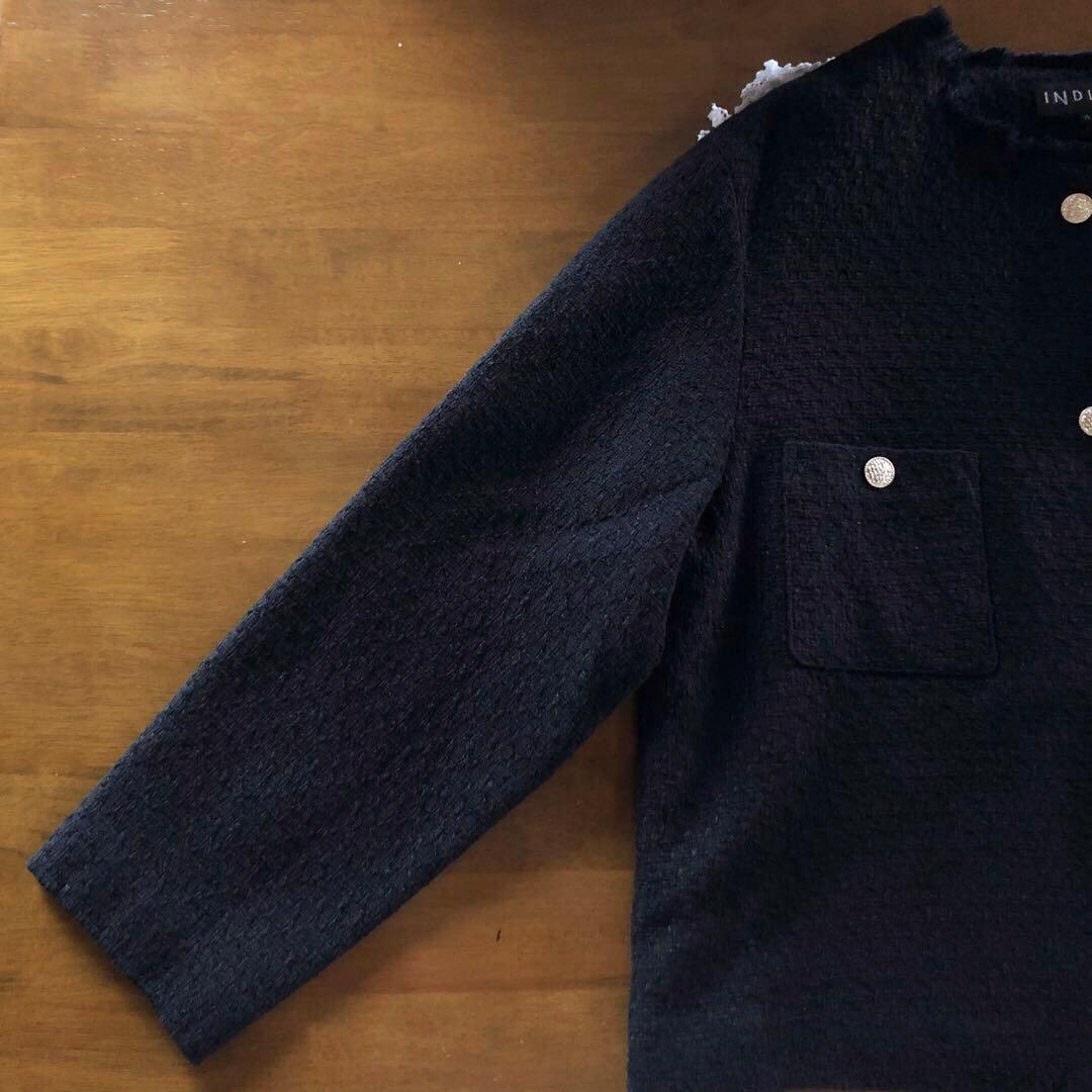 美品　インディヴィ　大きいサイズ　レディース　ノーカラー　ジャケット　黒　3L