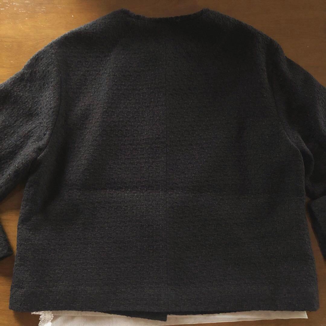 美品　インディヴィ　大きいサイズ　レディース　ノーカラー　ジャケット　黒　3L