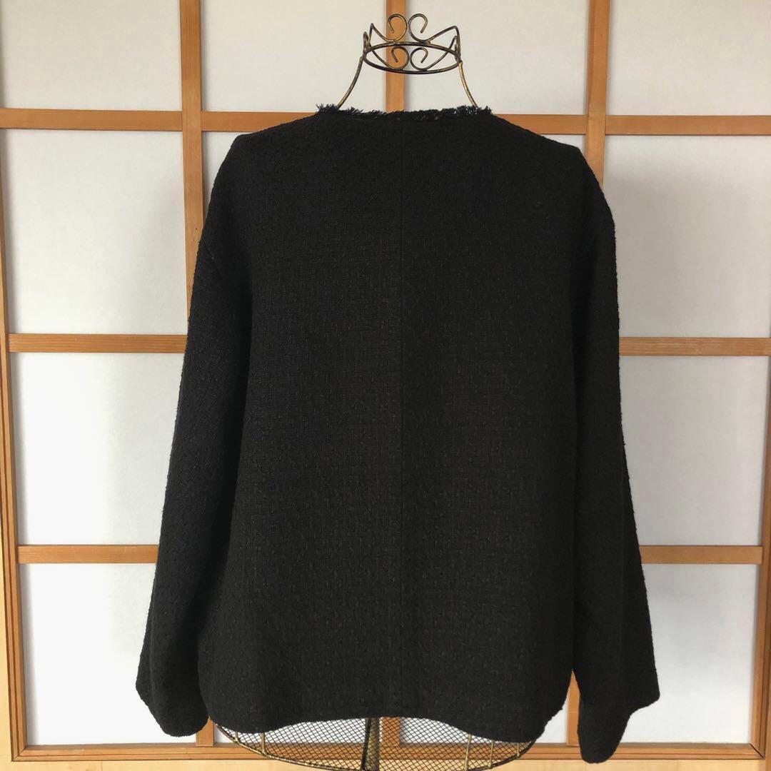 美品　インディヴィ　大きいサイズ　レディース　ノーカラー　ジャケット　黒　3L