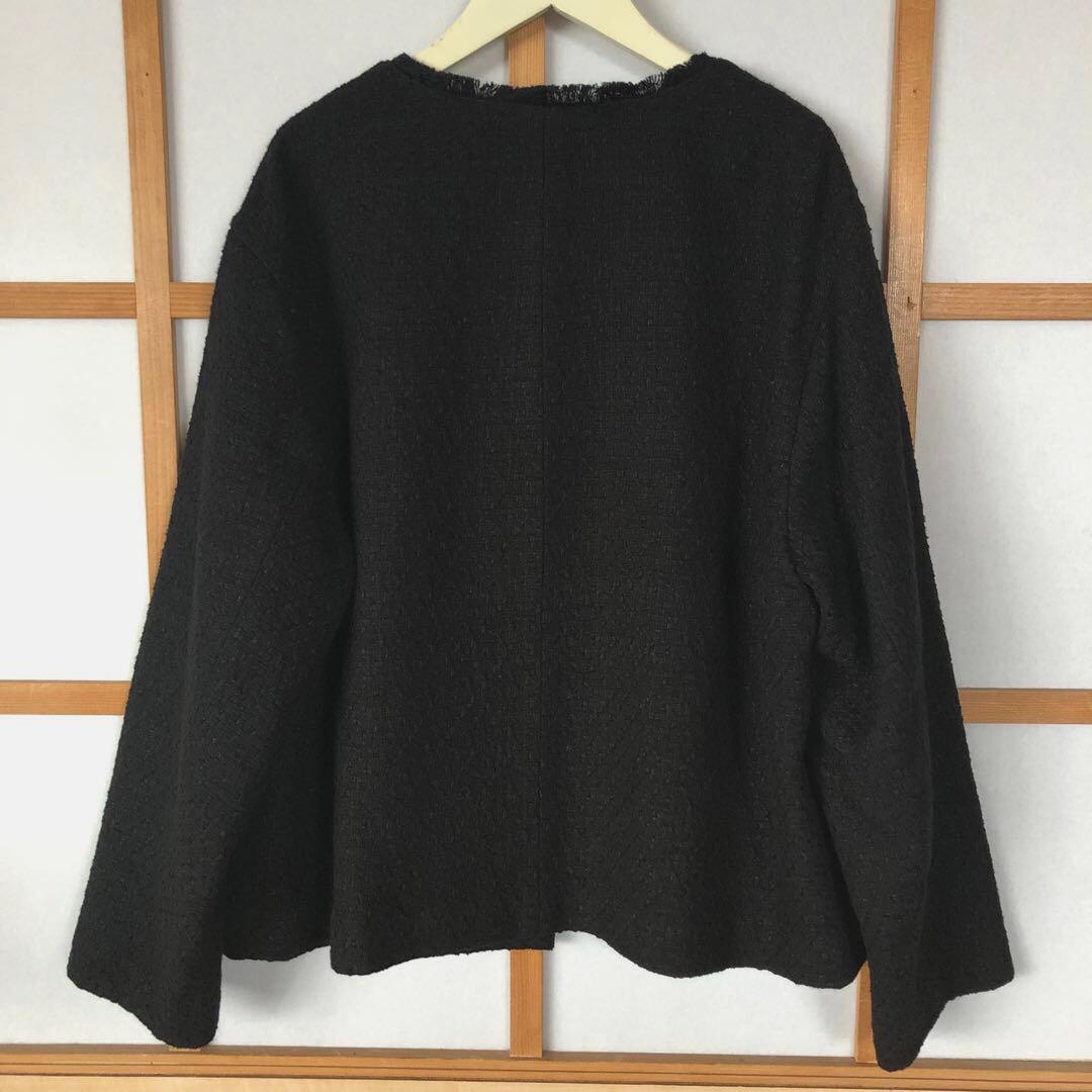美品　インディヴィ　大きいサイズ　レディース　ノーカラー　ジャケット　黒　3L