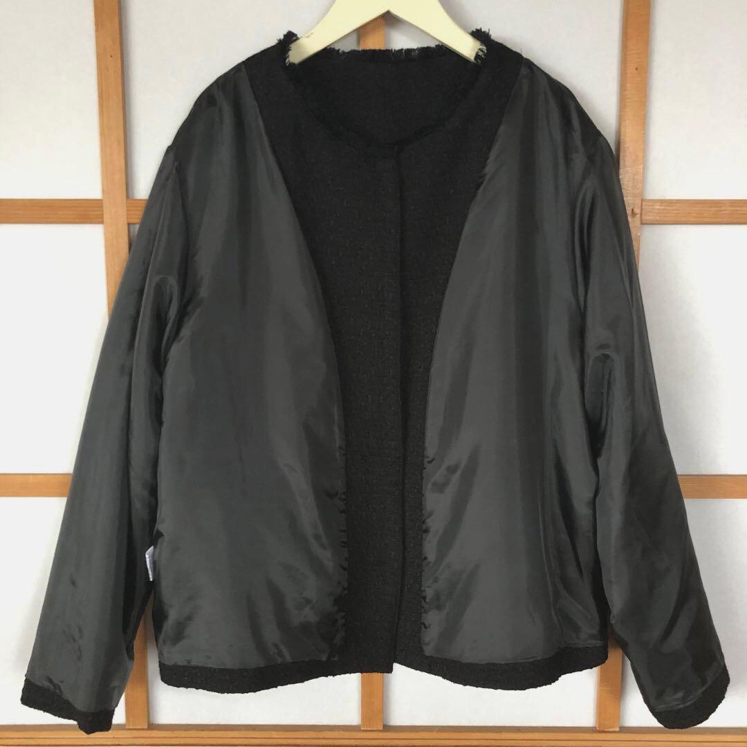 美品　インディヴィ　大きいサイズ　レディース　ノーカラー　ジャケット　黒　3L