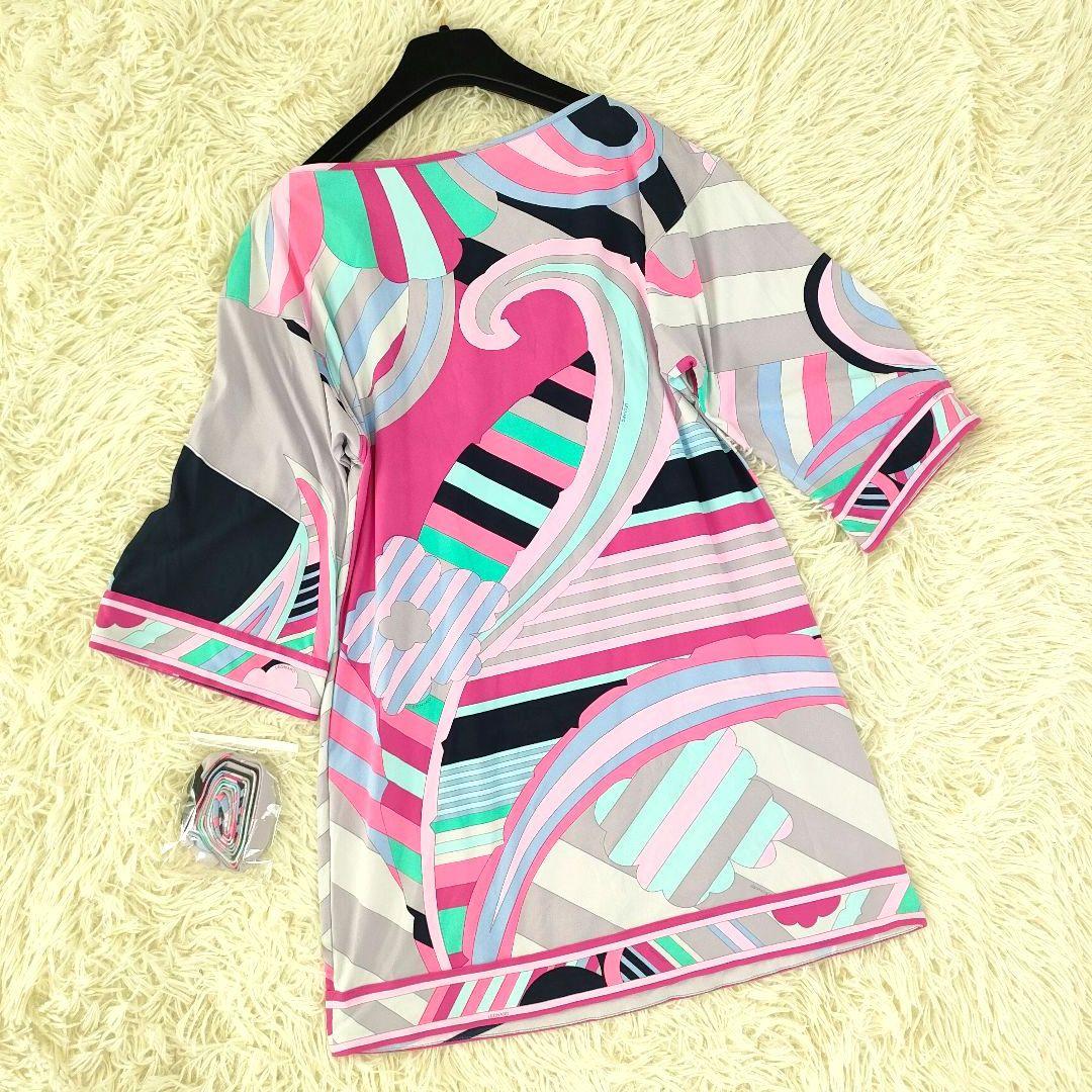 ほぼ未使用 近年物 レオナール チュニック 幾何学柄 マルチカラー イタリア製