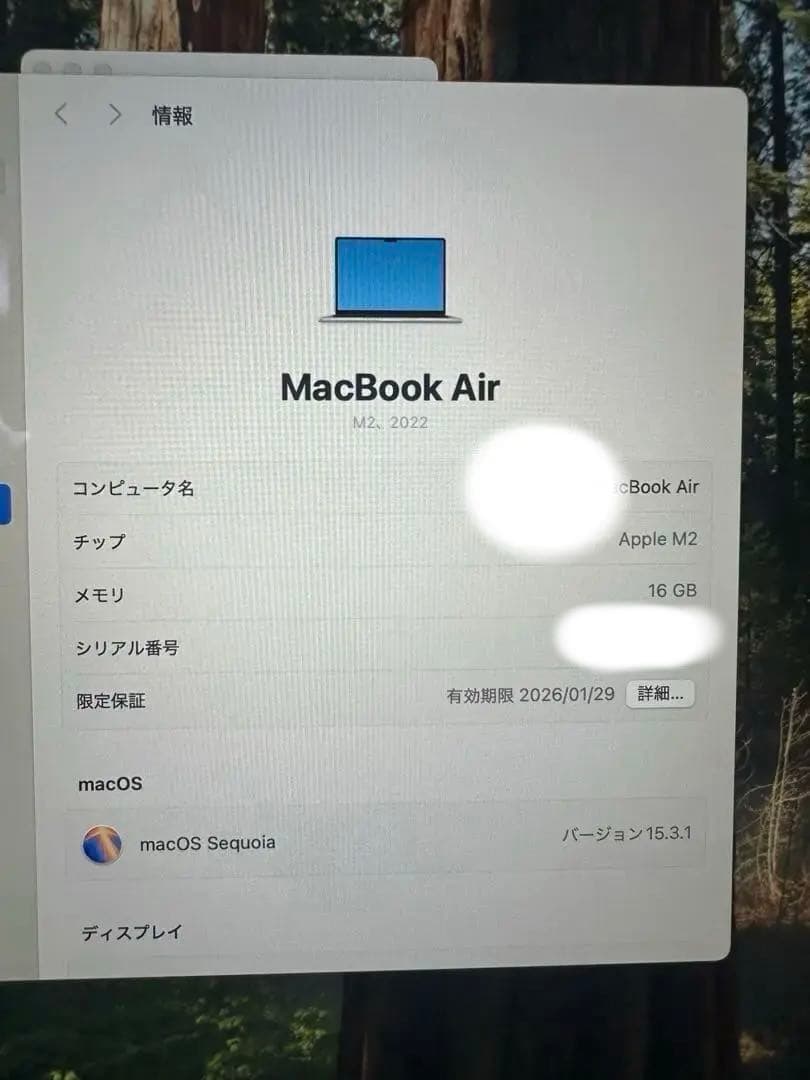 MacBook Air (M2) 13インチ16GB 265GB