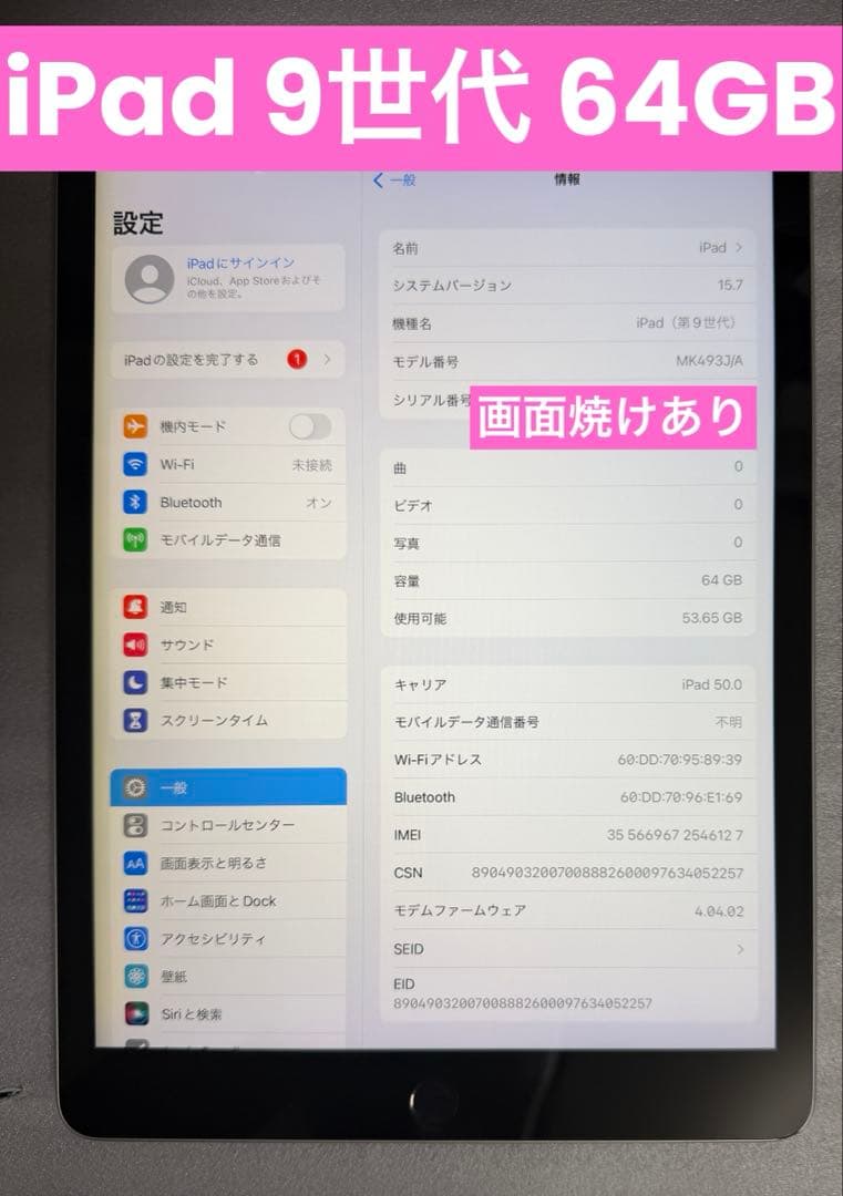 iPad 第9世代 64GB バッテリー最大容量:87%