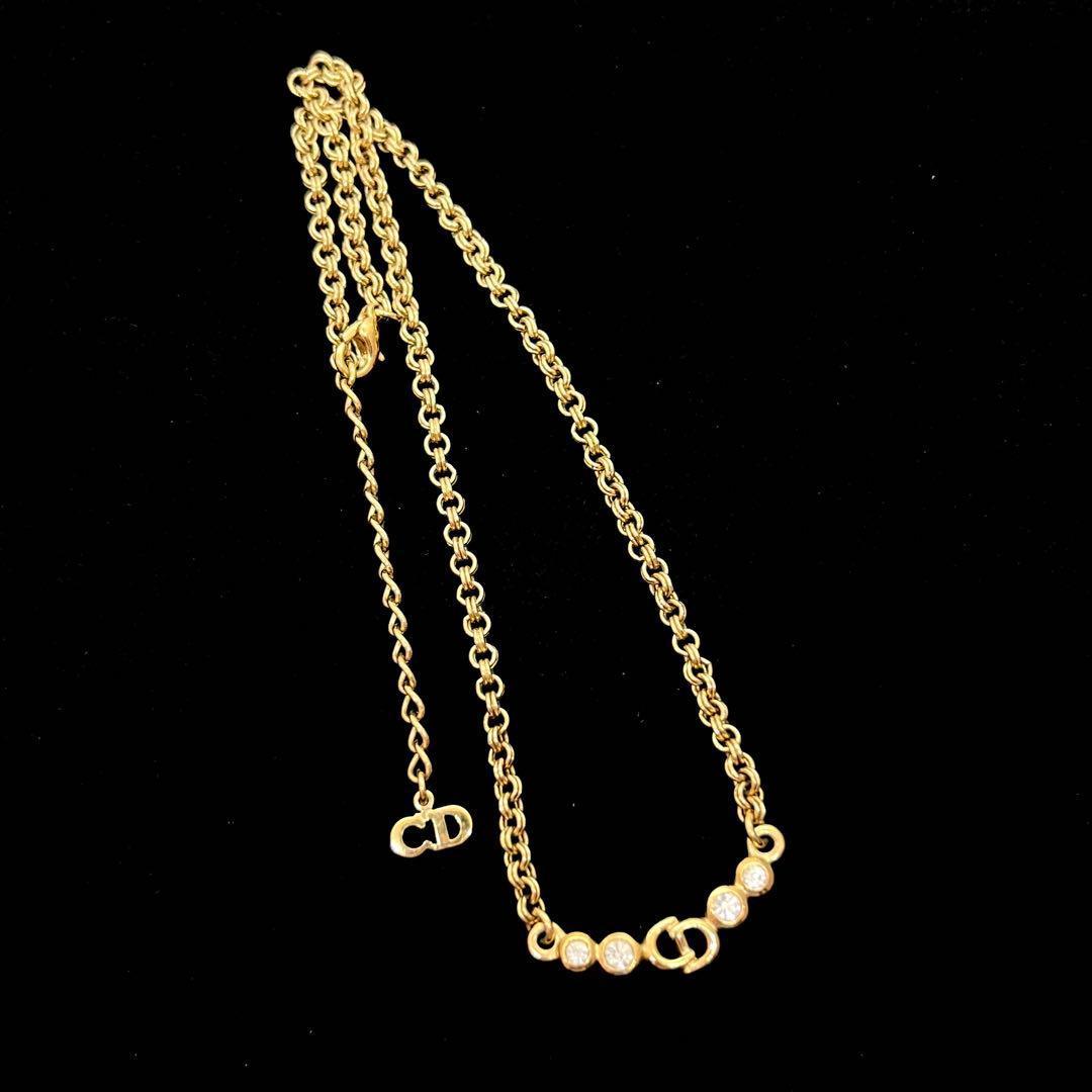美品✨クリスチャン ディオール ネックレス ゴールド ラインストーン CDロゴ