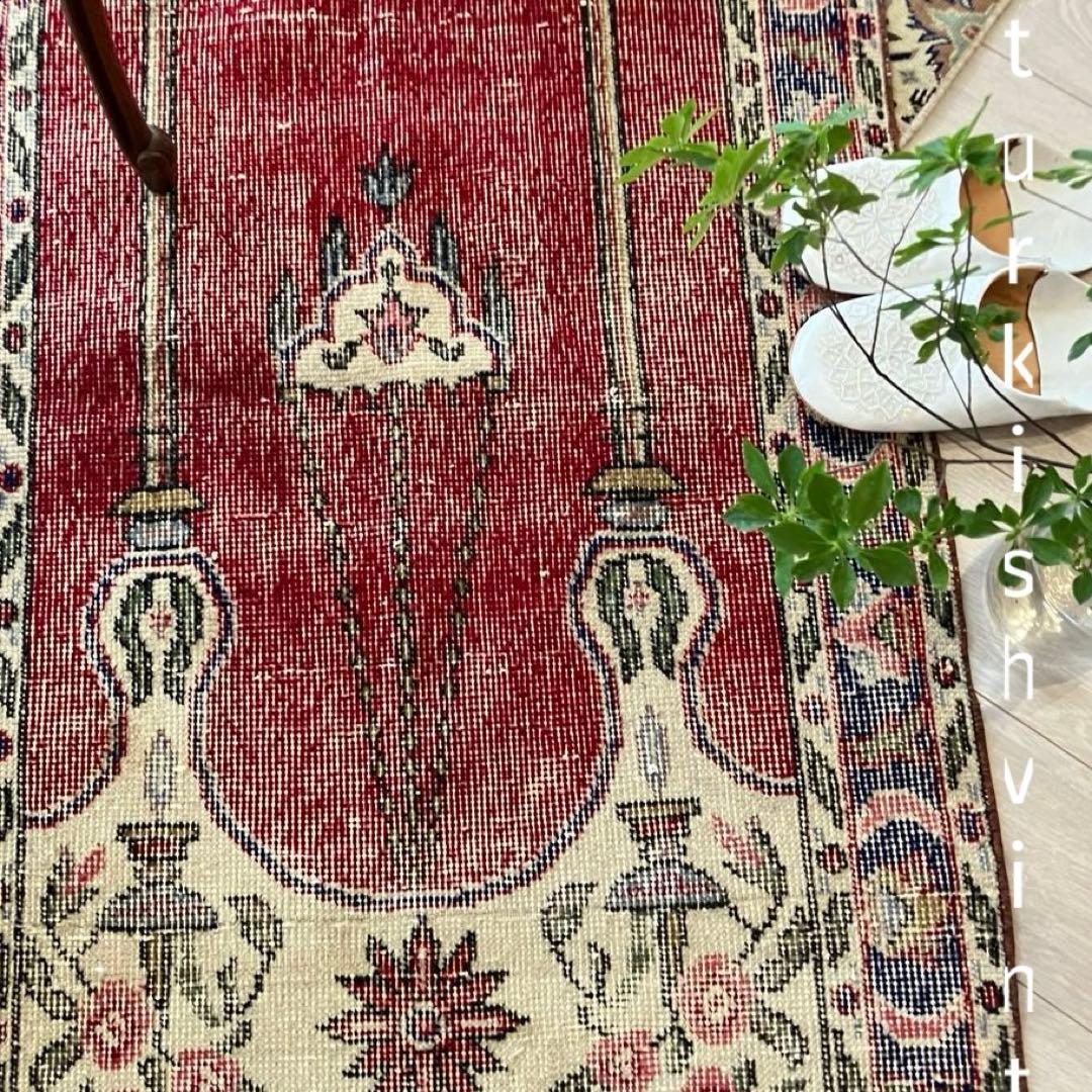 アート✳︎塔✳︎74×130 シャンデリア　レッド　ブルー　トルコヴィンテージラグ