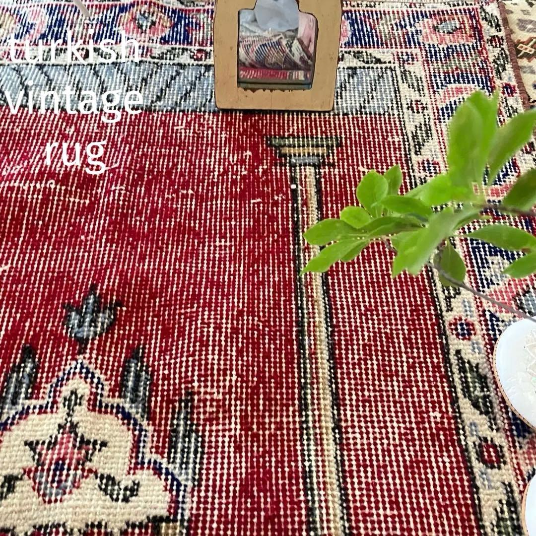 アート✳︎塔✳︎74×130 シャンデリア　レッド　ブルー　トルコヴィンテージラグ