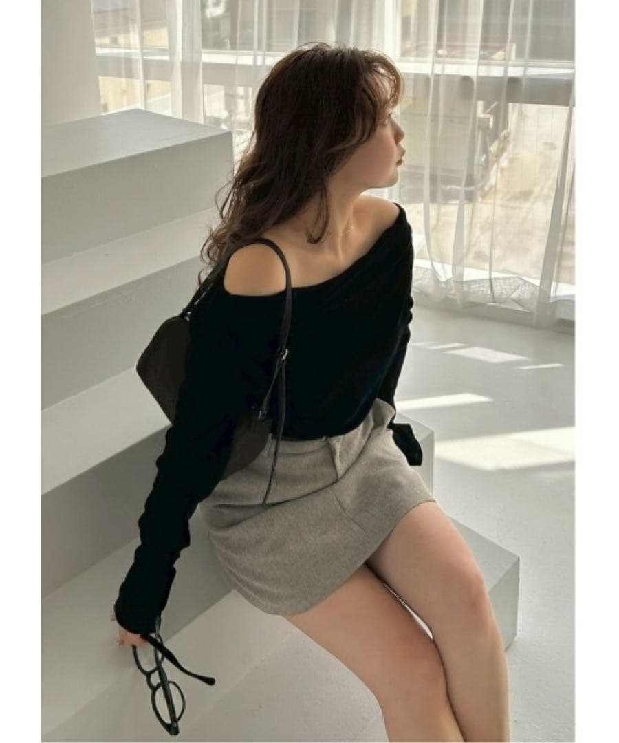 【美品】アシメドレープフロッキーチュールトップス ブラック フレイアイディー