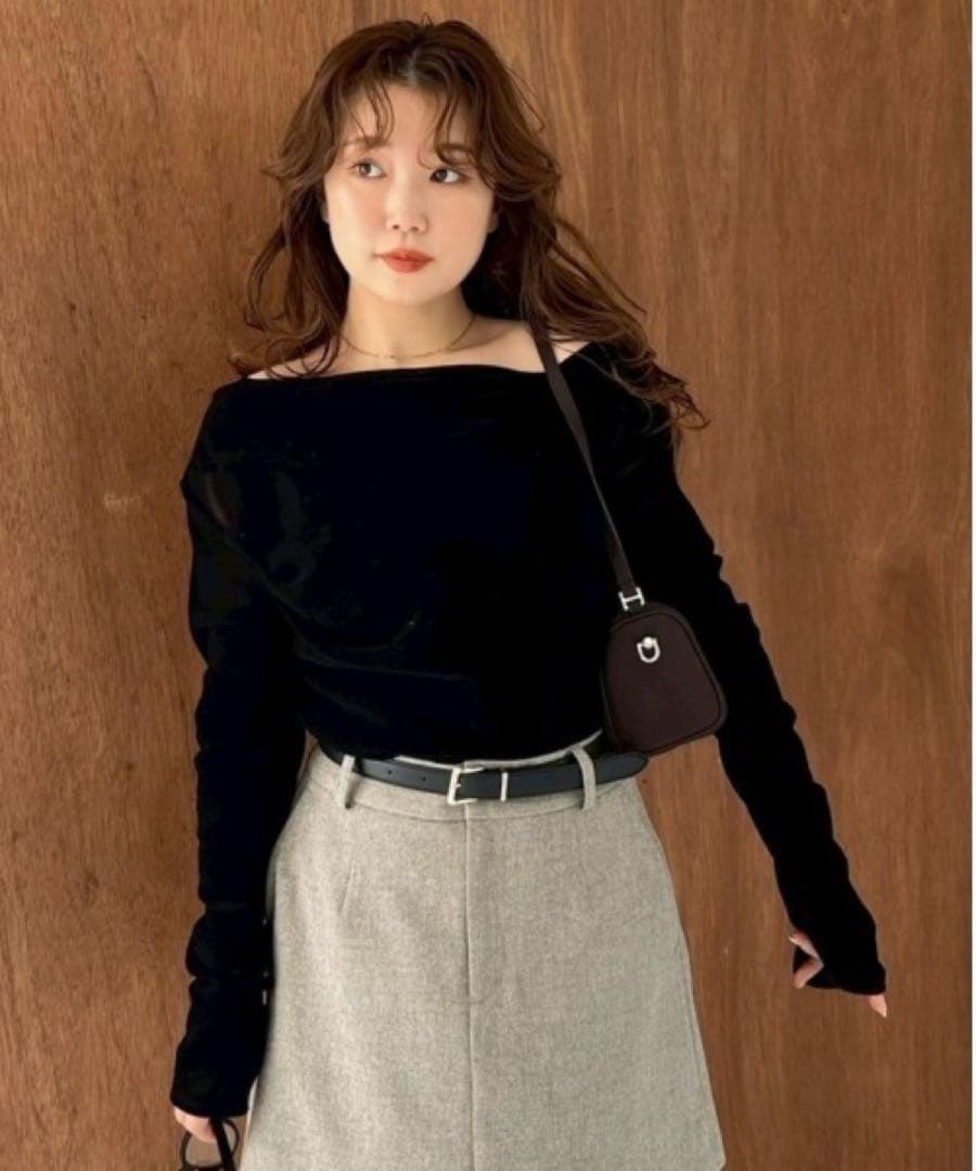 【美品】アシメドレープフロッキーチュールトップス ブラック フレイアイディー