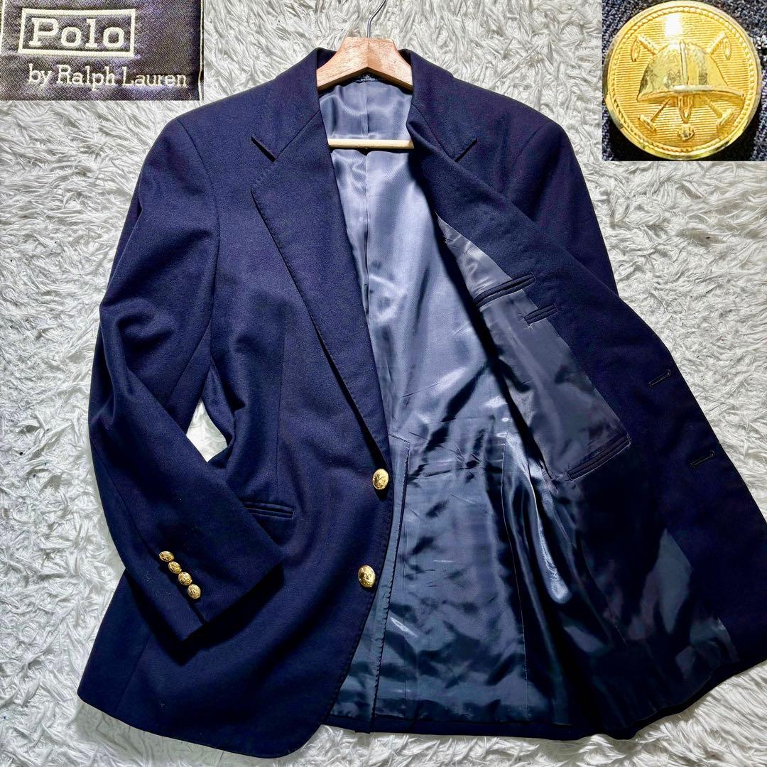 【美品】ポロラルフローレン　紺ブレ　金ボタン　ウール　テーラードジャケット　M