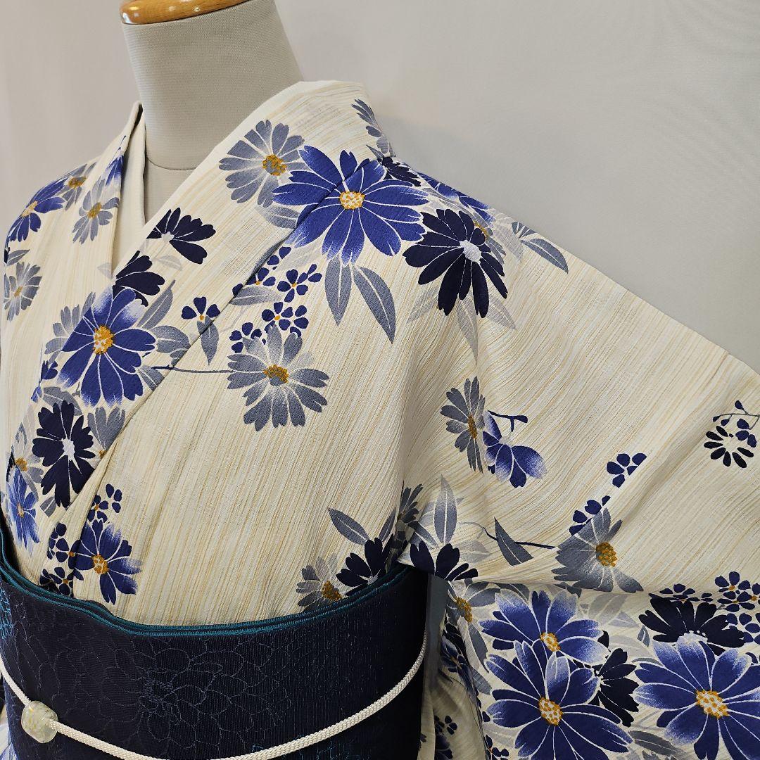 浴衣☆プレタ☆新品☆綿麻☆花柄☆裄67cm☆単衣☆夏着物☆夏祭り☆レディース
