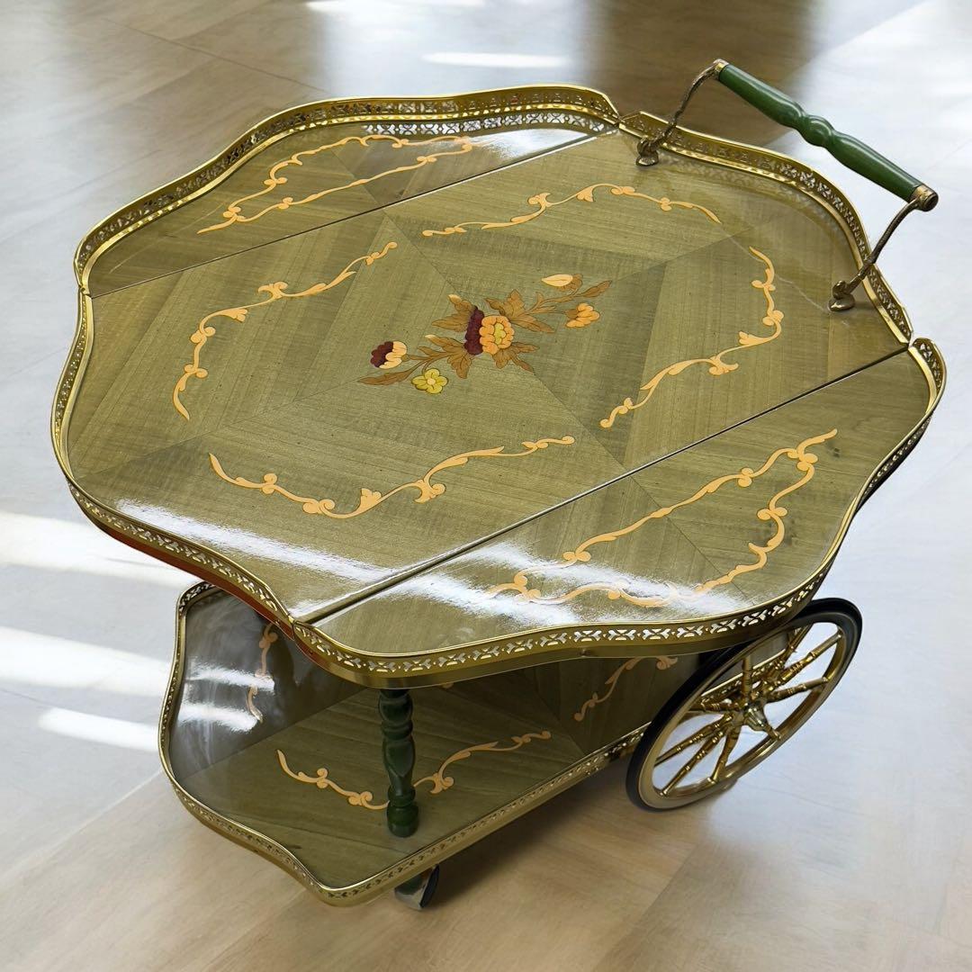 アンティーク　キッチンワゴン　バタフライテーブル　キャスター付