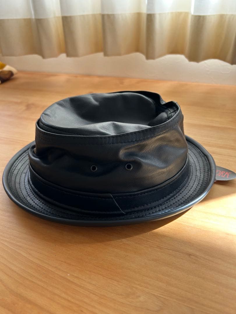 未使用タグ付き　NEW YORK HAT レザー バケットハット 黒　L