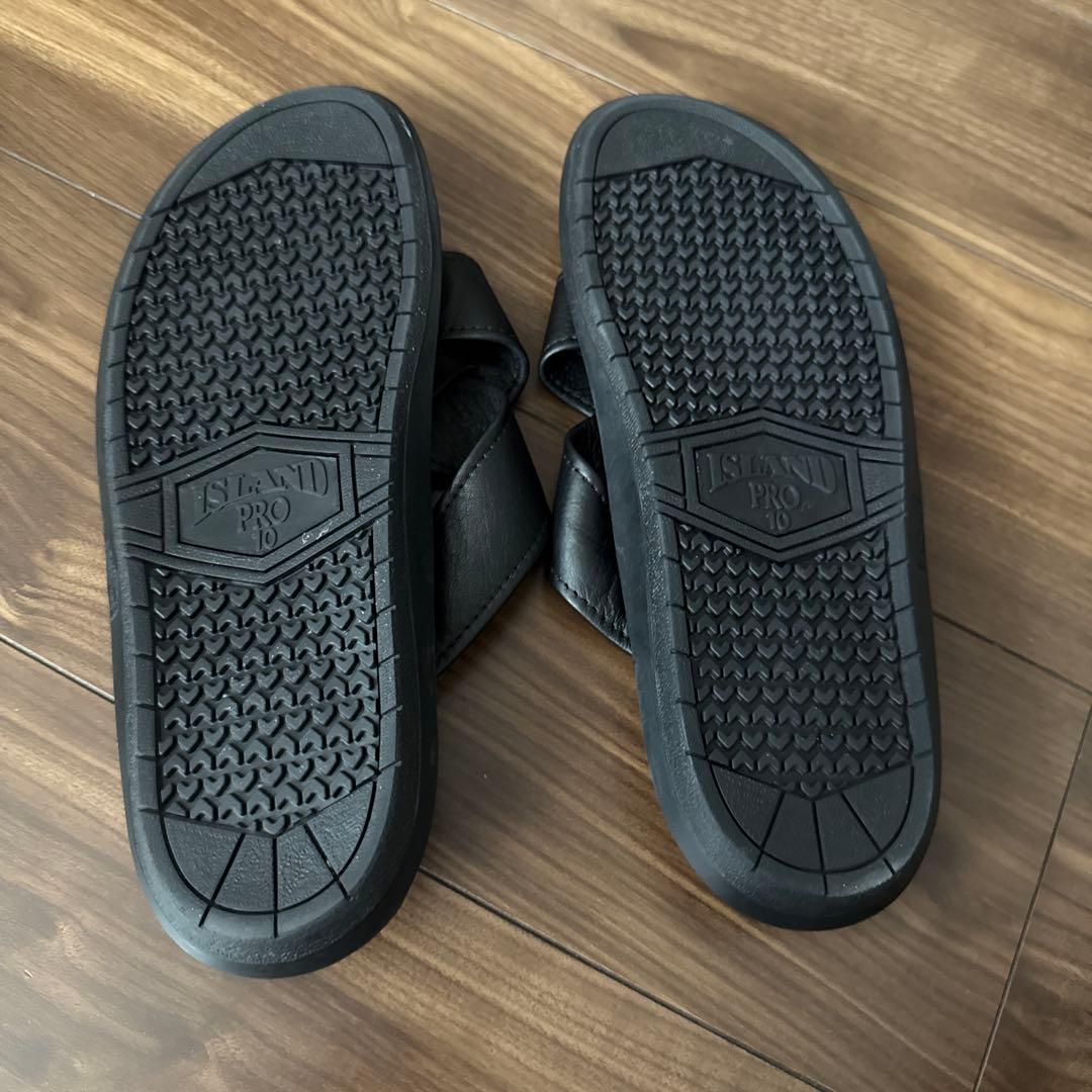 アイランドスリッパ/クロスストラップサンダル ブラック スムースレザー