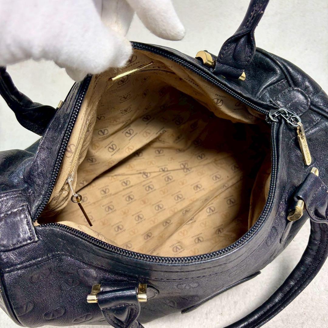 【美品✨】ヴァレンティノ　ミニボストンバッグ　ハンドバッグ　総柄　レザー　黒