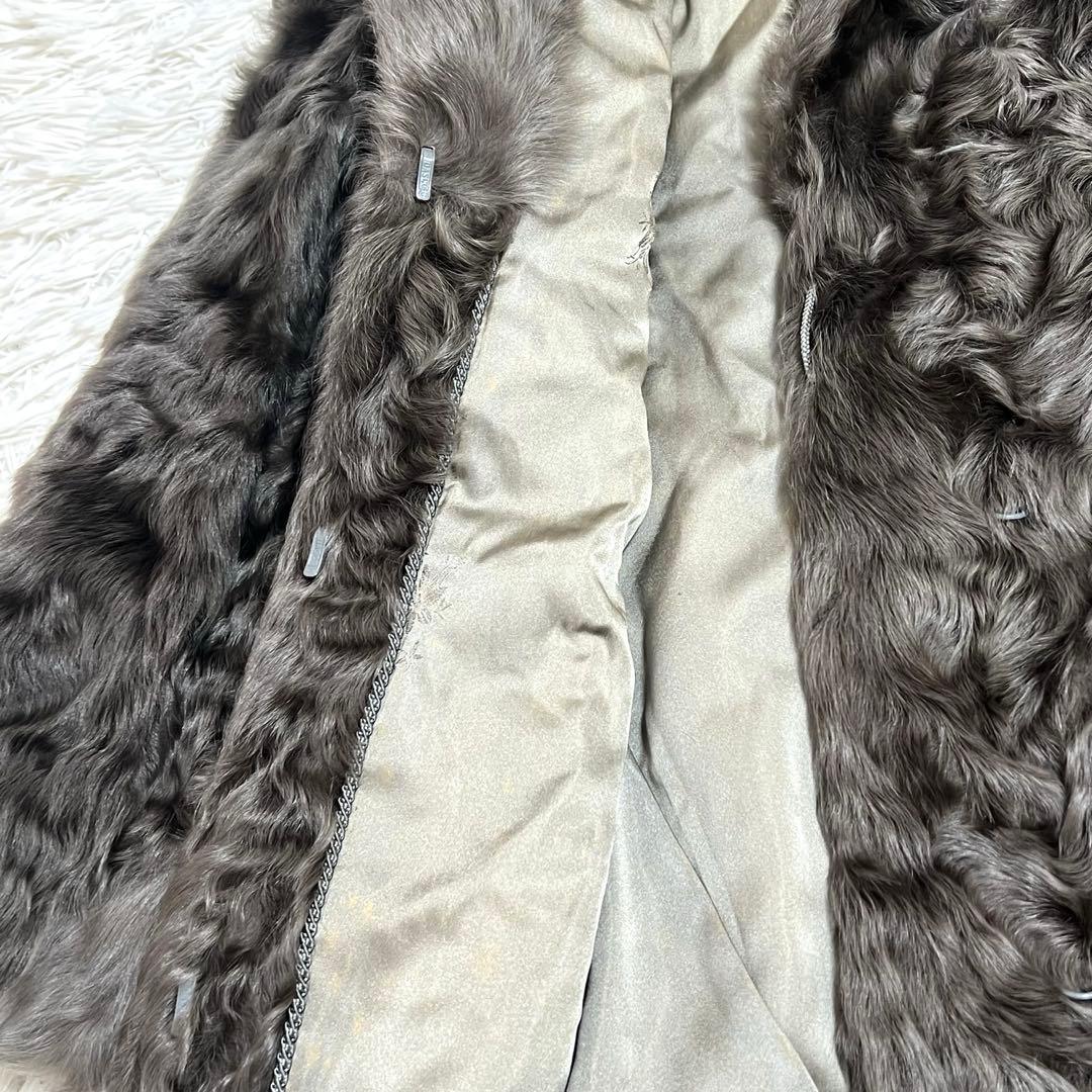エンバ EMBA 毛皮コート リアルファー ロング カラクルラム グレー L