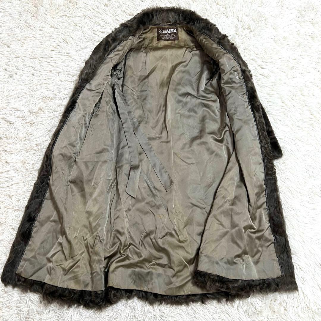 エンバ EMBA 毛皮コート リアルファー ロング カラクルラム グレー L