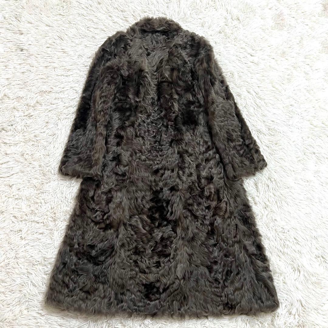 エンバ EMBA 毛皮コート リアルファー ロング カラクルラム グレー L