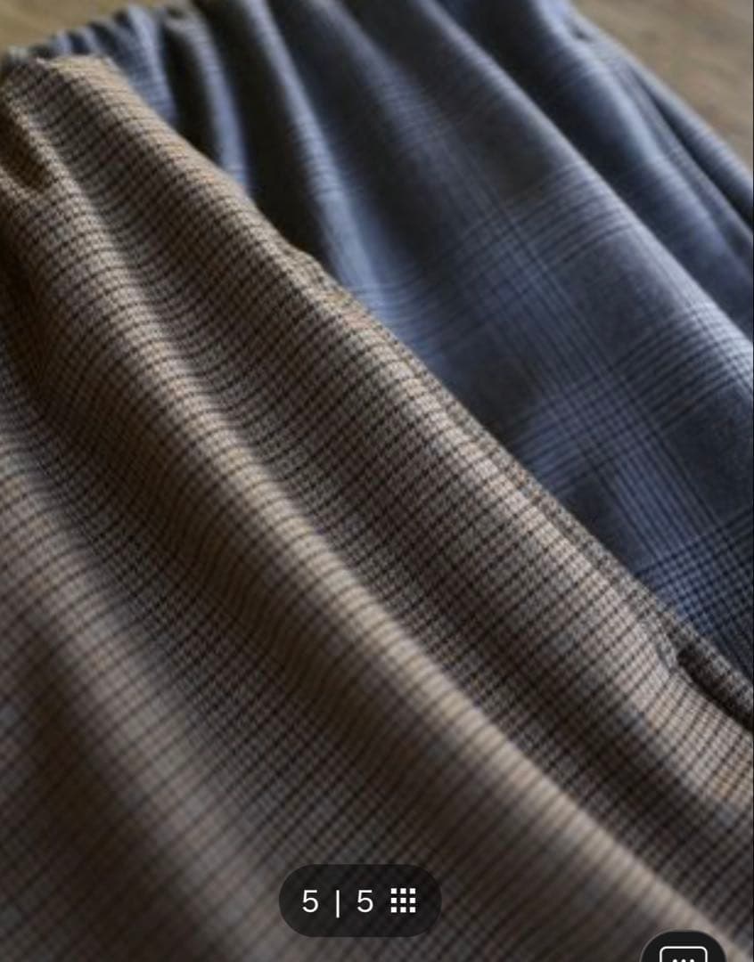 OUR 裏起毛チェック柄テーパードパンツ　ブラウン