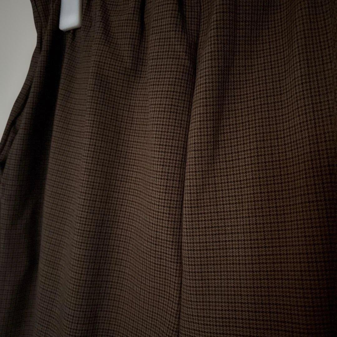 OUR 裏起毛チェック柄テーパードパンツ　ブラウン