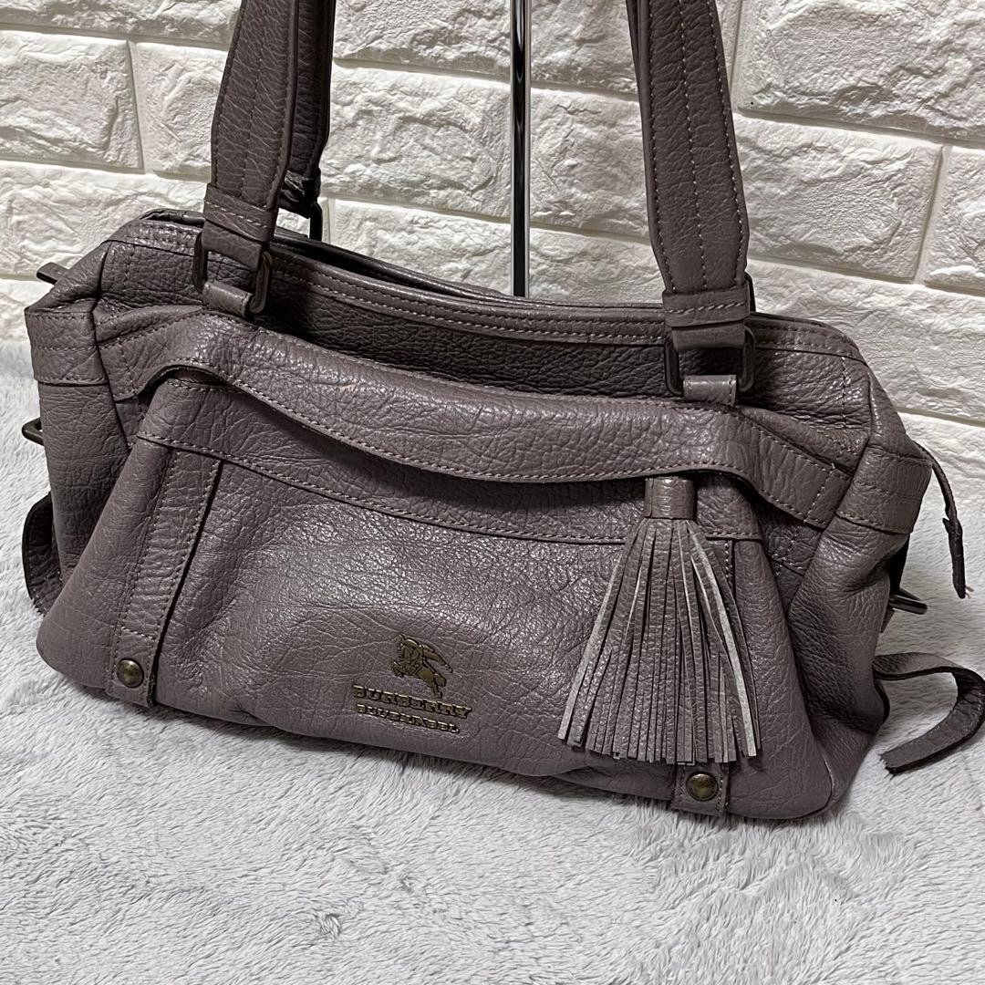 人気✨バーバリー ブルーレーベル ハンドバッグ シボ革 レザートート グレー