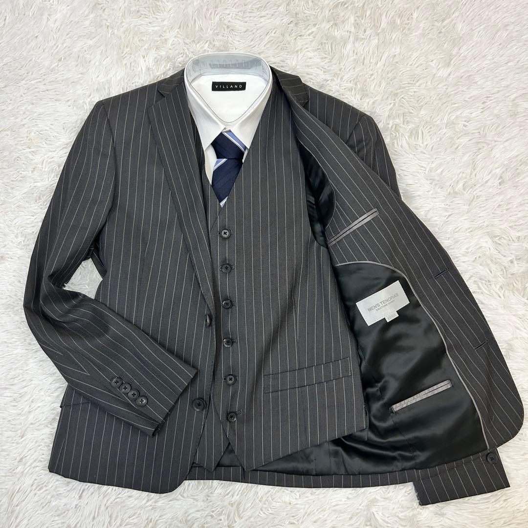 【極美品！】MEN'S TENORAS ティノラス 3ピース グレーストライプ