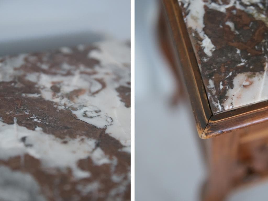 フランスアンティーク木製*大理石キャビネット/ナイトテーブル机(90-4)