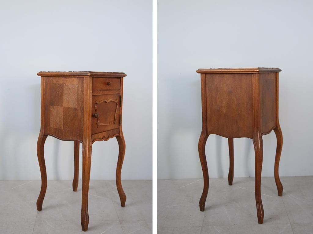 フランスアンティーク木製*大理石キャビネット/ナイトテーブル机(90-4)