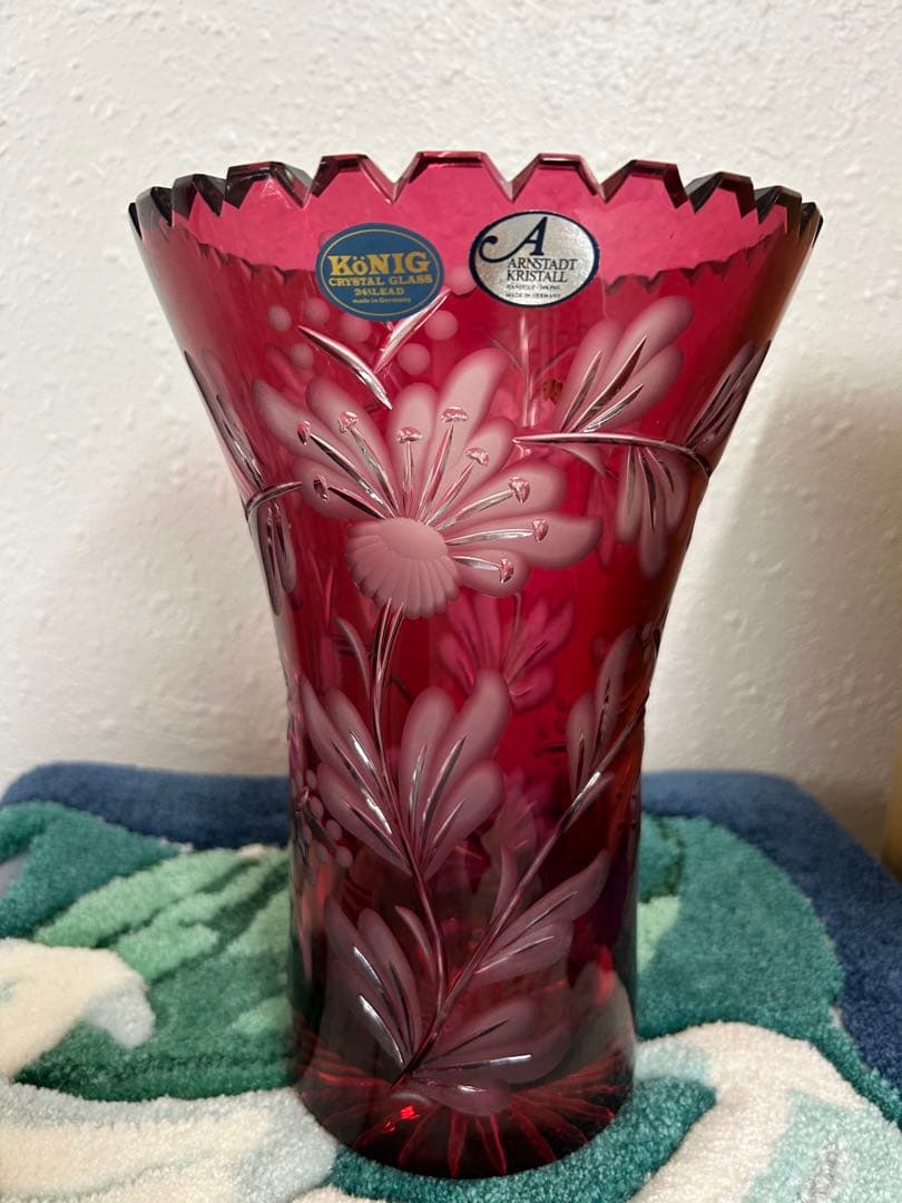 【新品未使用】König ケニッヒ クリスタルガラス 切子 花瓶 フラワーベース