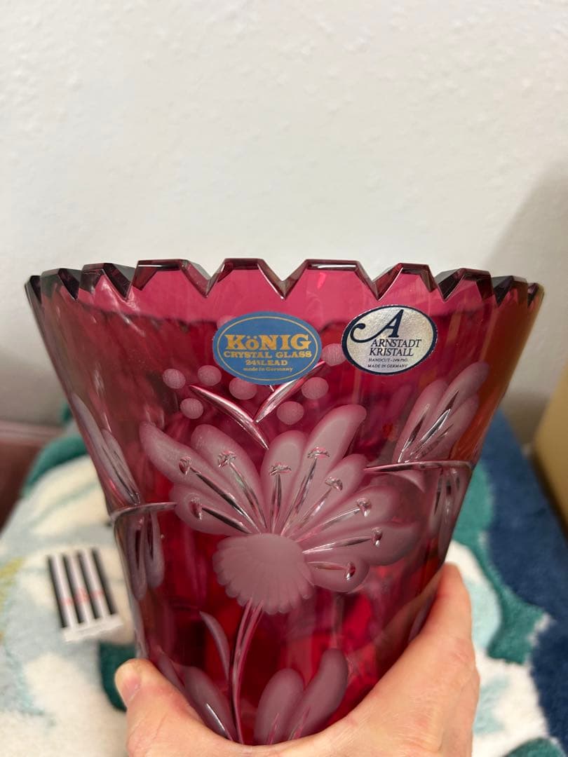 【新品未使用】König ケニッヒ クリスタルガラス 切子 花瓶 フラワーベース