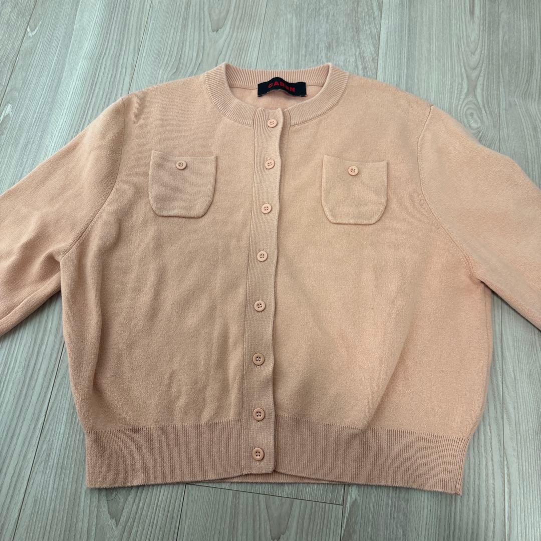 caban キャバン コットンカシミヤクルーネックカーディガン ライトピンク