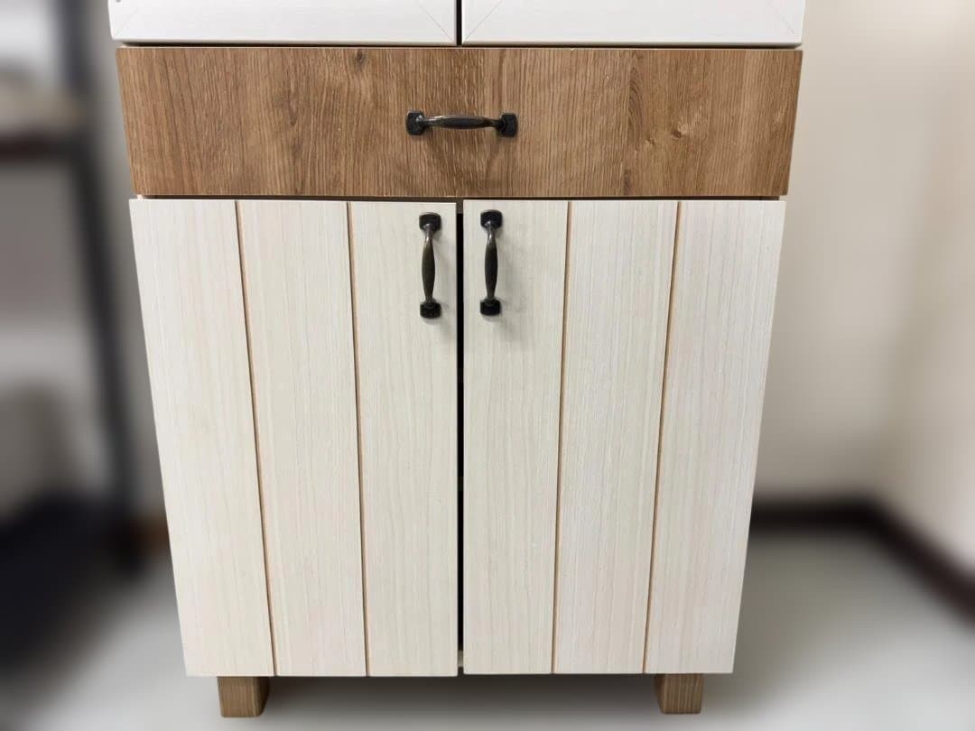 カリーナ 食器棚 フレンチカントリー風 キッチン キャビネット 白 木目