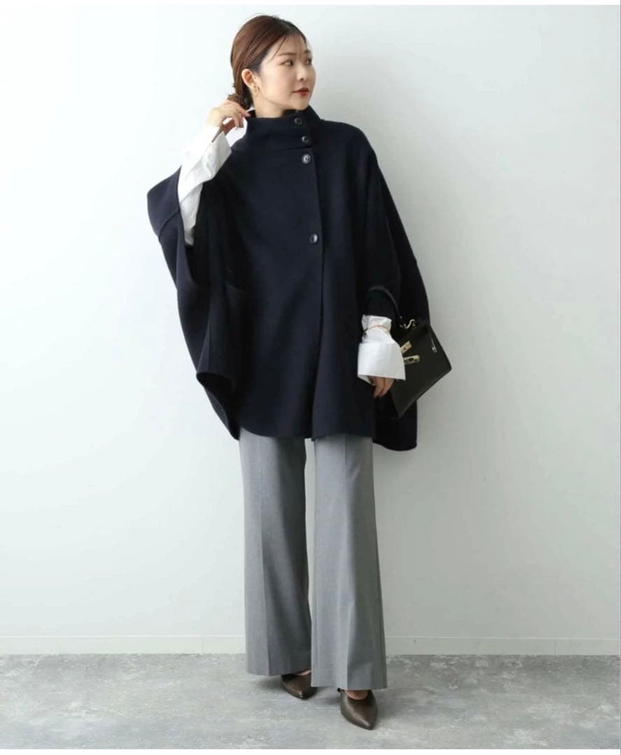 2023AW スローブイエナ スタンドカラーダブルフェイスポンチョ ネイビー